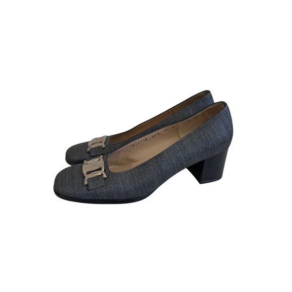 SALVATORE FERRAGAMO Vintage Gray Silk Kitten Heels Size 5.5 - Picture 5 of 10